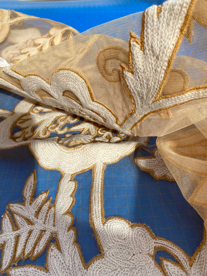 38 Berkbox75 Square Embroidery by Old World Weavers Sikandra Ivory Sheer 41" x 40"  MSRP USD 770/Y