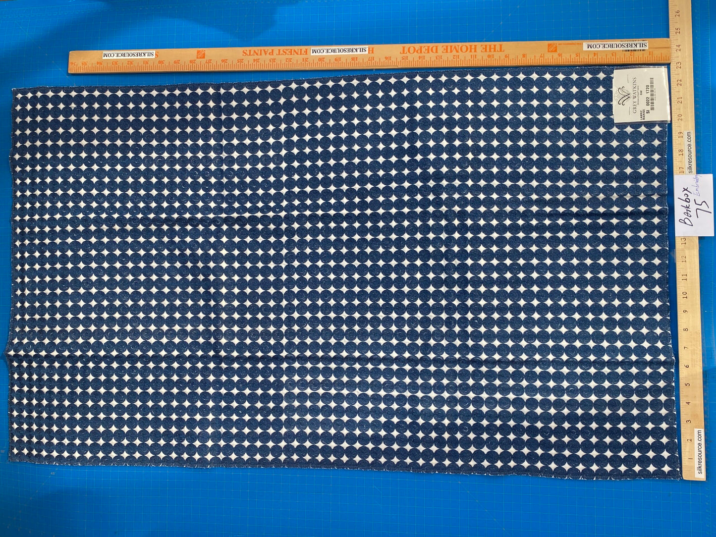 40 Berkbox75 Square Embroidery by Grey Watkins Labriz Marine Blue White Circle Small Scale MSRP USD 340/Y