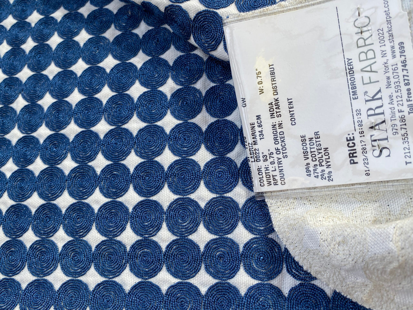 40 Berkbox75 Square Embroidery by Grey Watkins Labriz Marine Blue White Circle Small Scale MSRP USD 340/Y