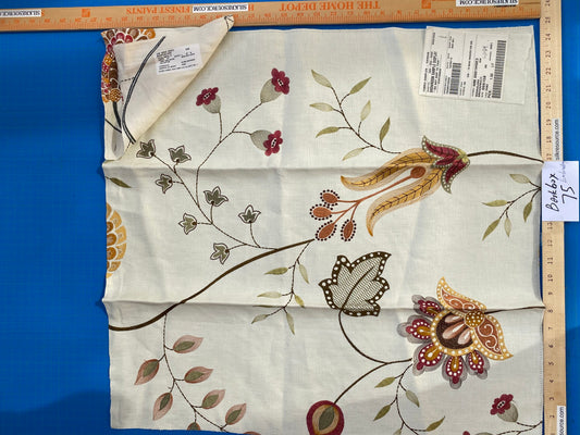 41 Berkbox75 Square Embroidery by Scalamandre Mangalore Teal/ Multi Brown White Floral MSRP USD 240/Y