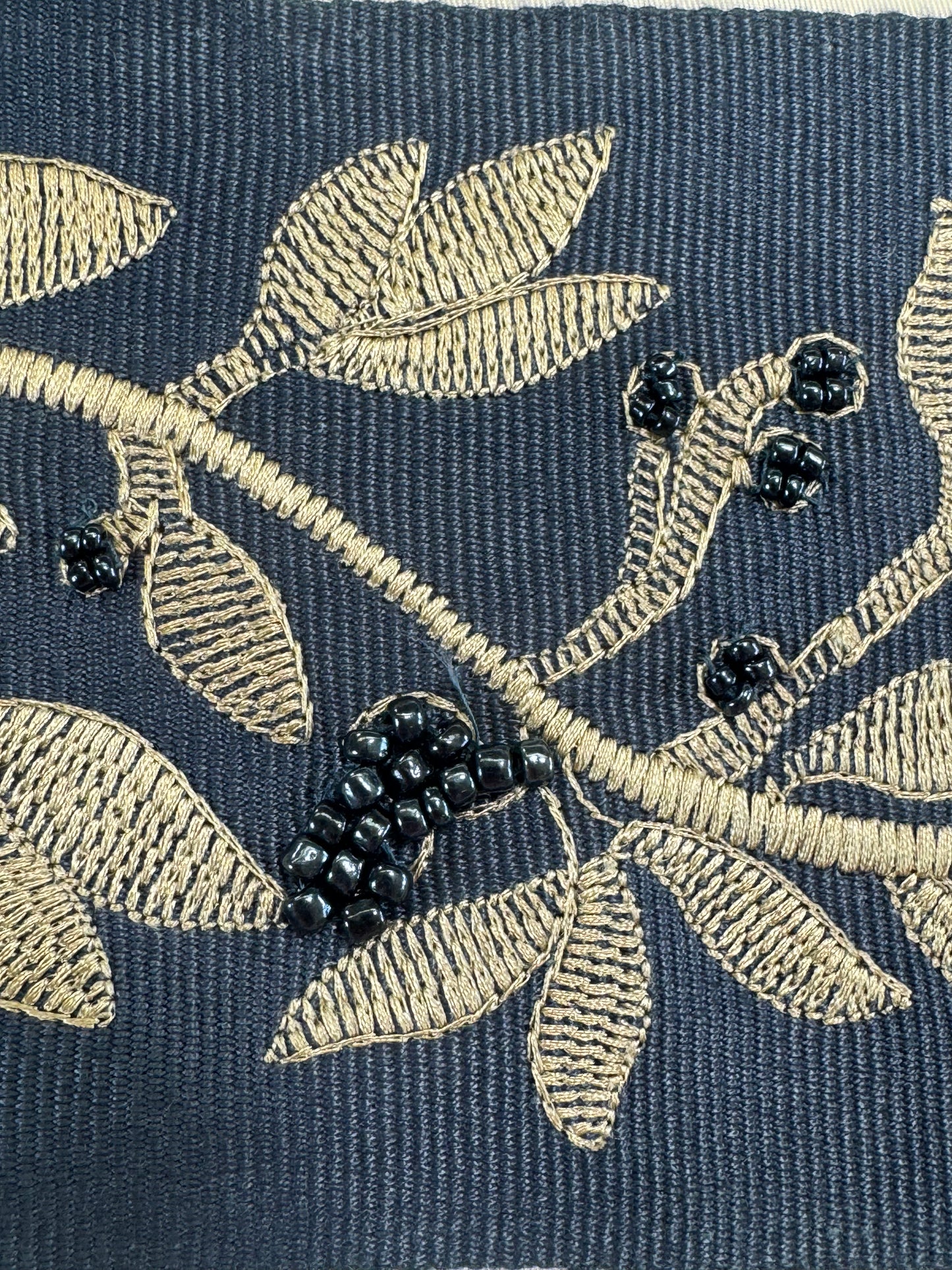 Scalamandre Laurel Embroidered Tape Indigo Blue Glass Beads Metallic Thread Hand Made MSRP USD148.40/y