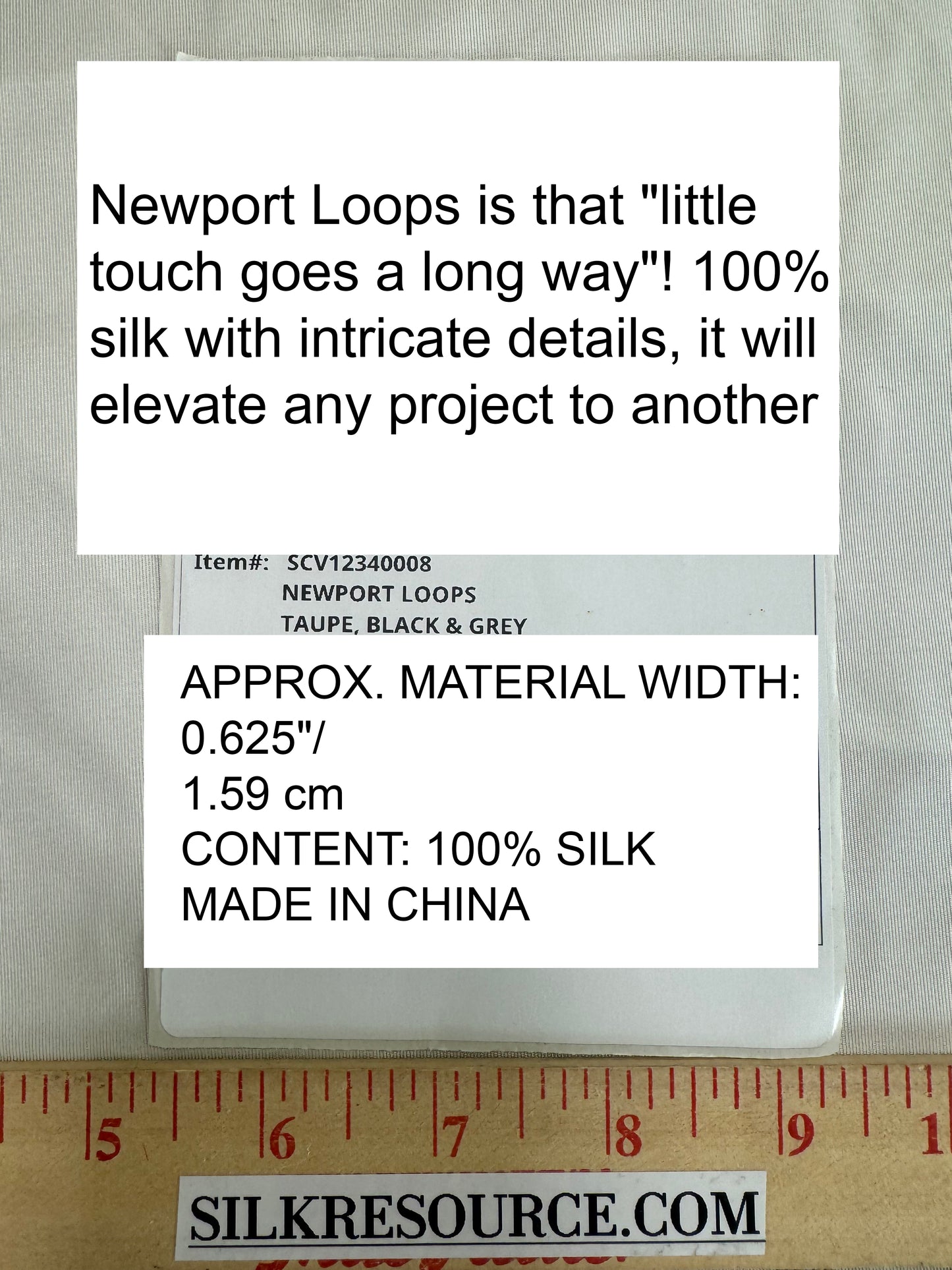 Scalamandre Newport Loops Taupe Black and Grey Trim 100% Silk MSRP USD 58/Y
