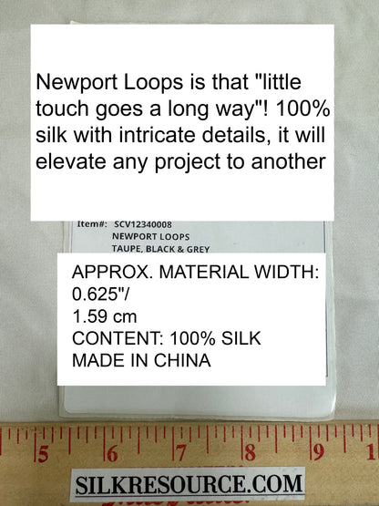 Scalamandre Newport Loops Taupe Black and Grey Trim 100% Silk MSRP USD 58/Y