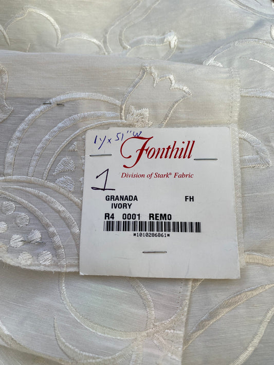 1 Berkbox76 Square Embroidery by Fonthill Granada Ivory White Peony Pomegranate Embroidery Linen Sheer 1yd X 51"MSRP USD 230y