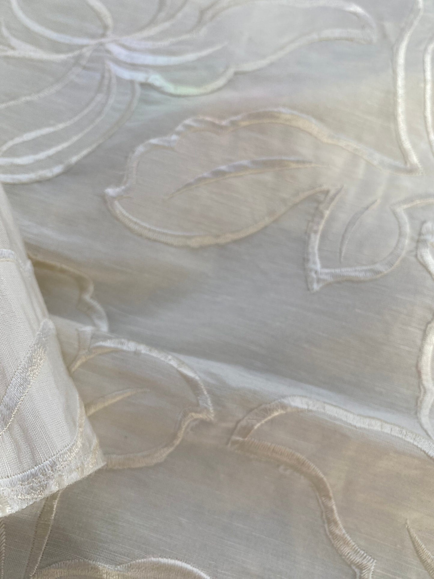 1 Berkbox76 Square Embroidery by Fonthill Granada Ivory White Peony Pomegranate Embroidery Linen Sheer 1yd X 51"MSRP USD 230y