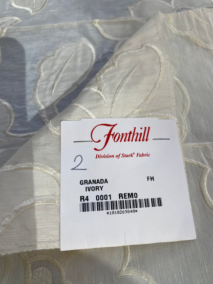 2 Berkbox76 Square Embroidery by Fonthill Granada Ivory White Peony Pomegranate Embroidery Linen Sheer MSRP USD 230y