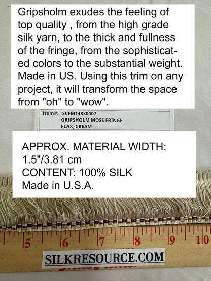 Scalamandre Gripsholm Moss Fringe  Flax Cream White Tassel 100% Silk MSRP USD 72/y