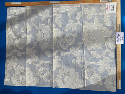 3 Berkbox76 Square Embroidery by Fonthill Granada Ivory White Peony Pomegranate Embroidery Linen Sheer MSRP USD 230y