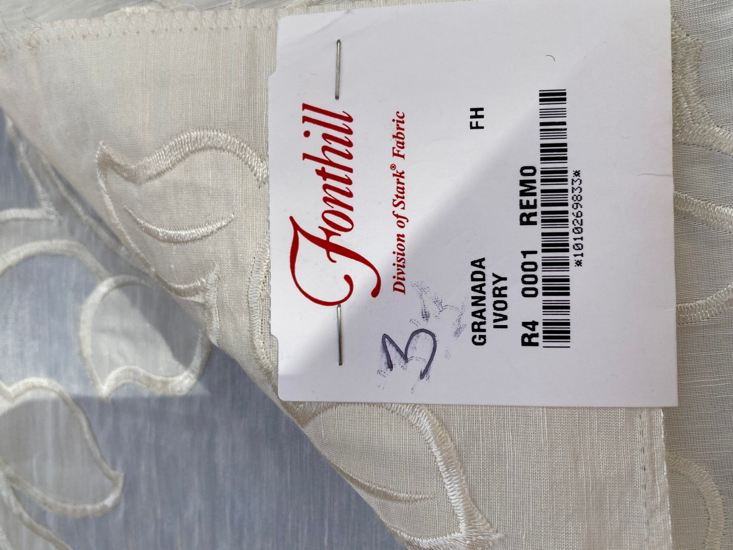 3 Berkbox76 Square Embroidery by Fonthill Granada Ivory White Peony Pomegranate Embroidery Linen Sheer MSRP USD 230y