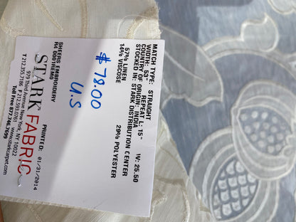 4 Berkbox76 Square Embroidery by Fonthill Granada Ivory White Peony Pomegranate Embroidery Linen Sheer MSRP USD 230y