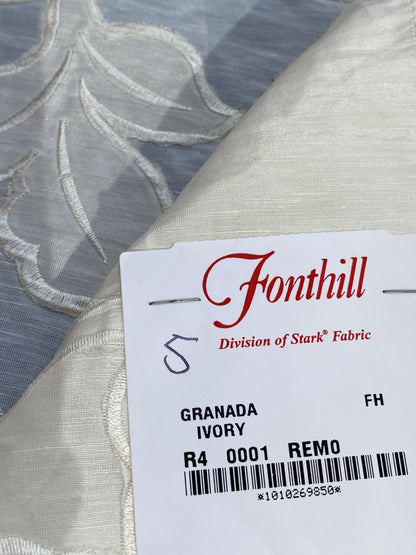 5 Berkbox76 Square Embroidery by Fonthill Granada Ivory White Peony Pomegranate Embroidery Linen Sheer MSRP USD 230y