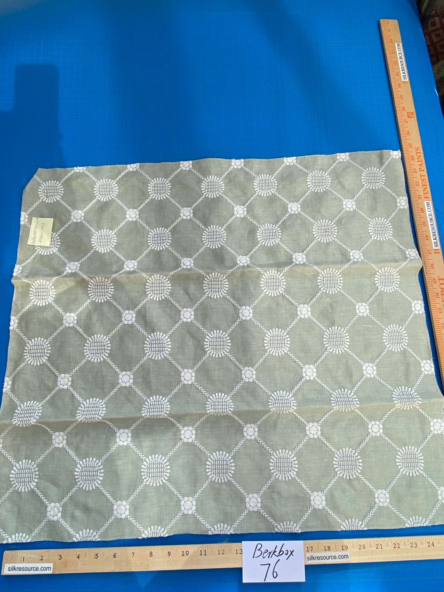6 Berkbox76 Square Embroidery by Scalamandre Gustavian Diamond  Willow Green Ogee Fretwork Lattice MSRP USD 286y