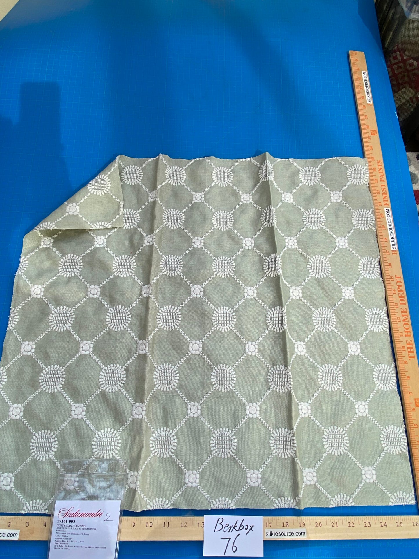 6 Berkbox76 Square Embroidery by Scalamandre Gustavian Diamond  Willow Green Ogee Fretwork Lattice MSRP USD 286y