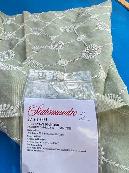 6 Berkbox76 Square Embroidery by Scalamandre Gustavian Diamond  Willow Green Ogee Fretwork Lattice MSRP USD 286y