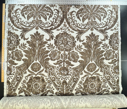 Scalamandre Luciana Damask Linen Print  Espresso Brown White Damask Print Gray MSRP USD 346/Y