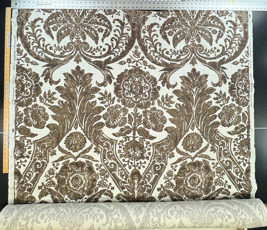 Scalamandre Luciana Damask Linen Print  Espresso Brown White Damask Print Gray MSRP USD 346/Y