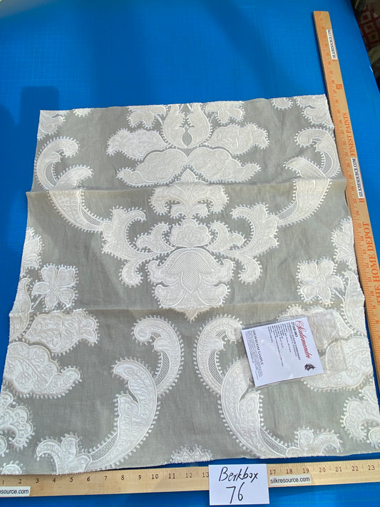 7 Berkbox76 Square Embroidery by Scalamandre Cornelia Damask Embroidery Skylight Sheer White MSRP USD 612/y