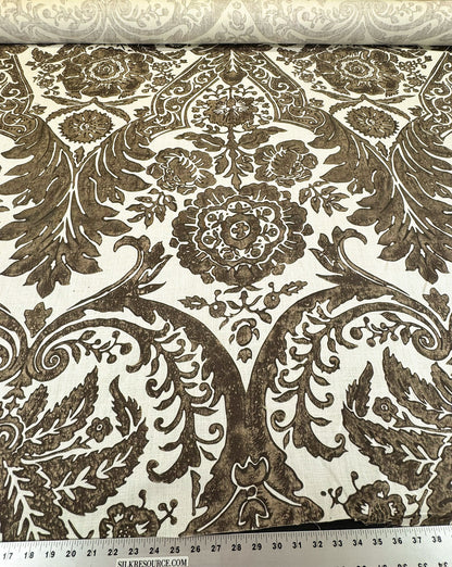 Scalamandre Luciana Damask Linen Print  Espresso Brown White Damask Print Gray MSRP USD 346/Y