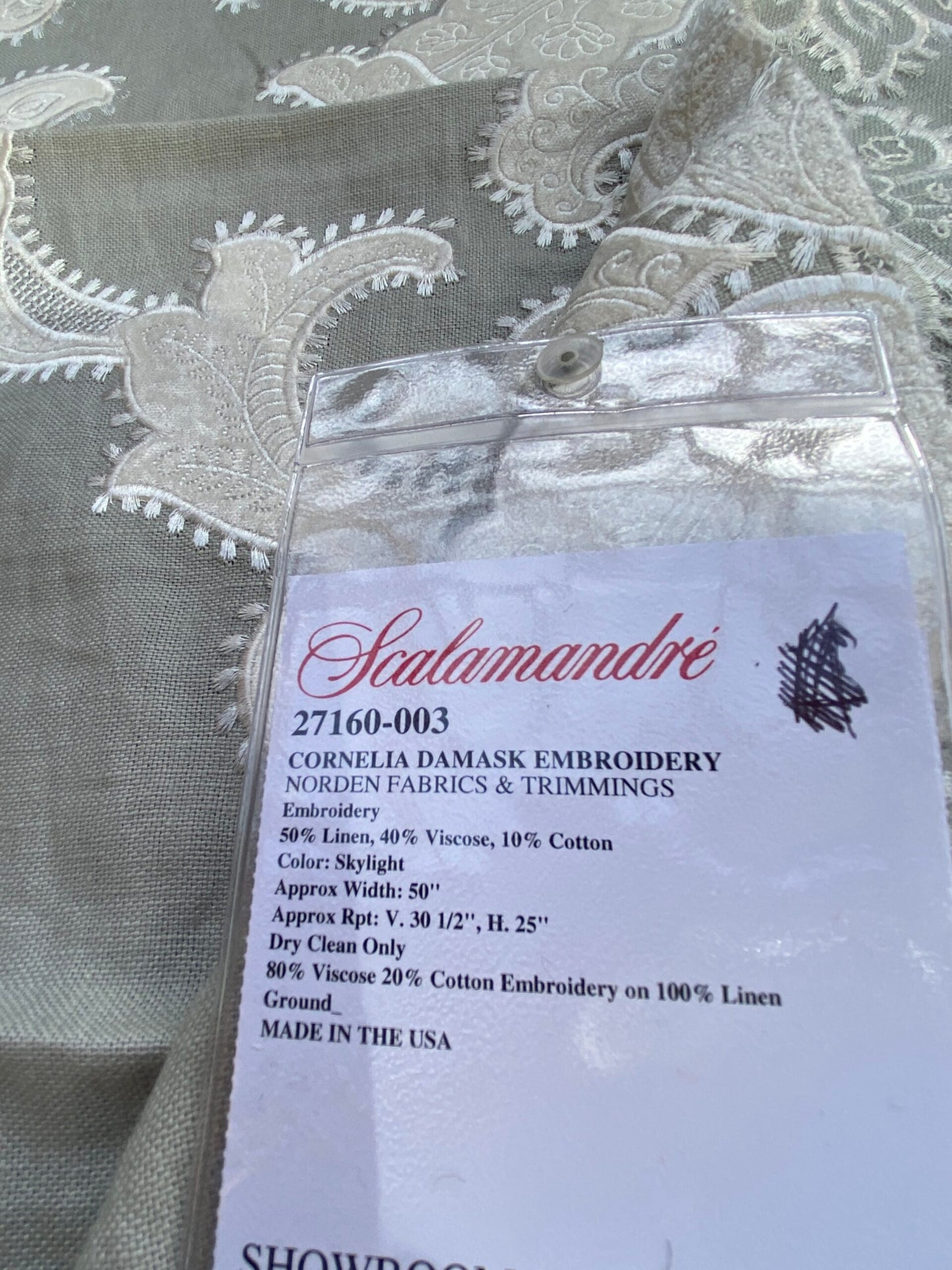 7 Berkbox76 Square Embroidery by Scalamandre Cornelia Damask Embroidery Skylight Sheer White MSRP USD 612/y