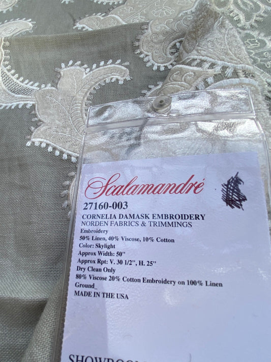 7 Berkbox76 Square Embroidery by Scalamandre Cornelia Damask Embroidery Skylight Sheer White MSRP USD 612/y