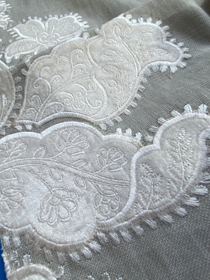 7 Berkbox76 Square Embroidery by Scalamandre Cornelia Damask Embroidery Skylight Sheer White MSRP USD 612/y