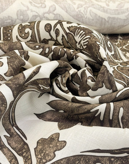 Scalamandre Luciana Damask Linen Print  Espresso Brown White Damask Print Gray MSRP USD 346/Y