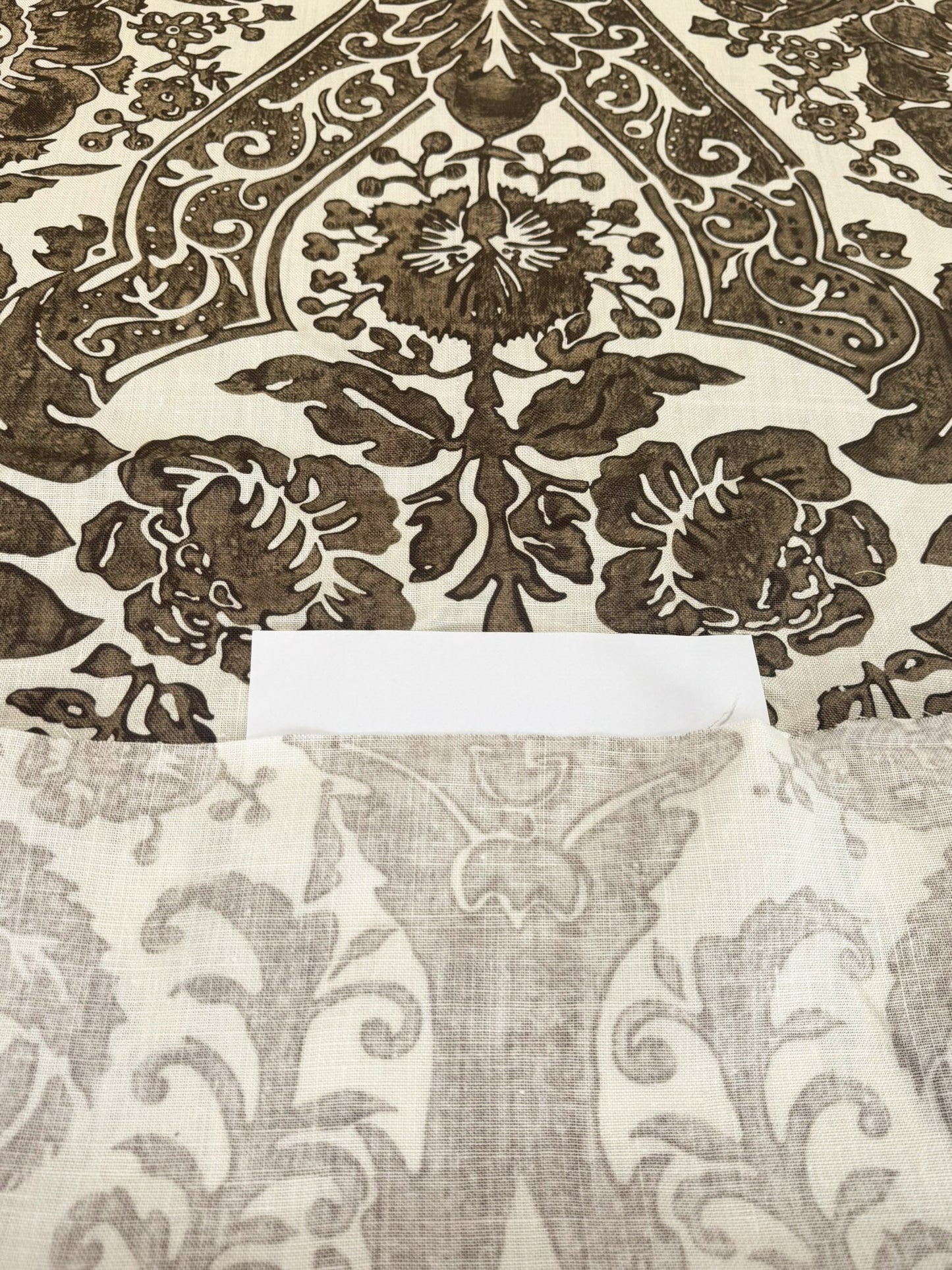 Scalamandre Luciana Damask Linen Print  Espresso Brown White Damask Print Gray MSRP USD 346/Y