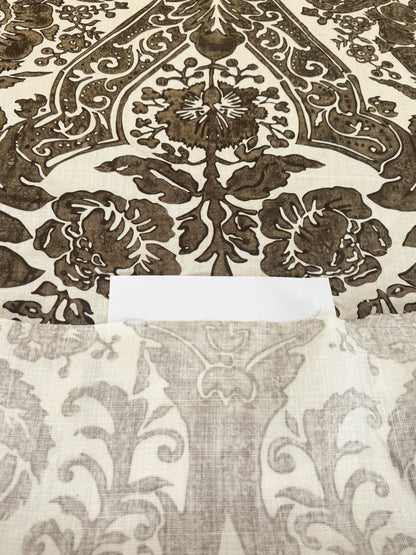Scalamandre Luciana Damask Linen Print  Espresso Brown White Damask Print Gray MSRP USD 346/Y