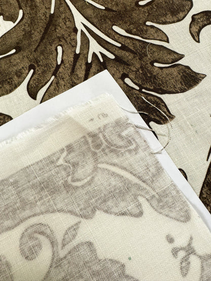 Scalamandre Luciana Damask Linen Print  Espresso Brown White Damask Print Gray MSRP USD 346/Y
