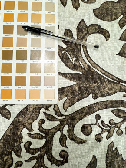 Scalamandre Luciana Damask Linen Print  Espresso Brown White Damask Print Gray MSRP USD 346/Y