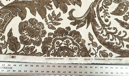 Scalamandre Luciana Damask Linen Print  Espresso Brown White Damask Print Gray MSRP USD 346/Y