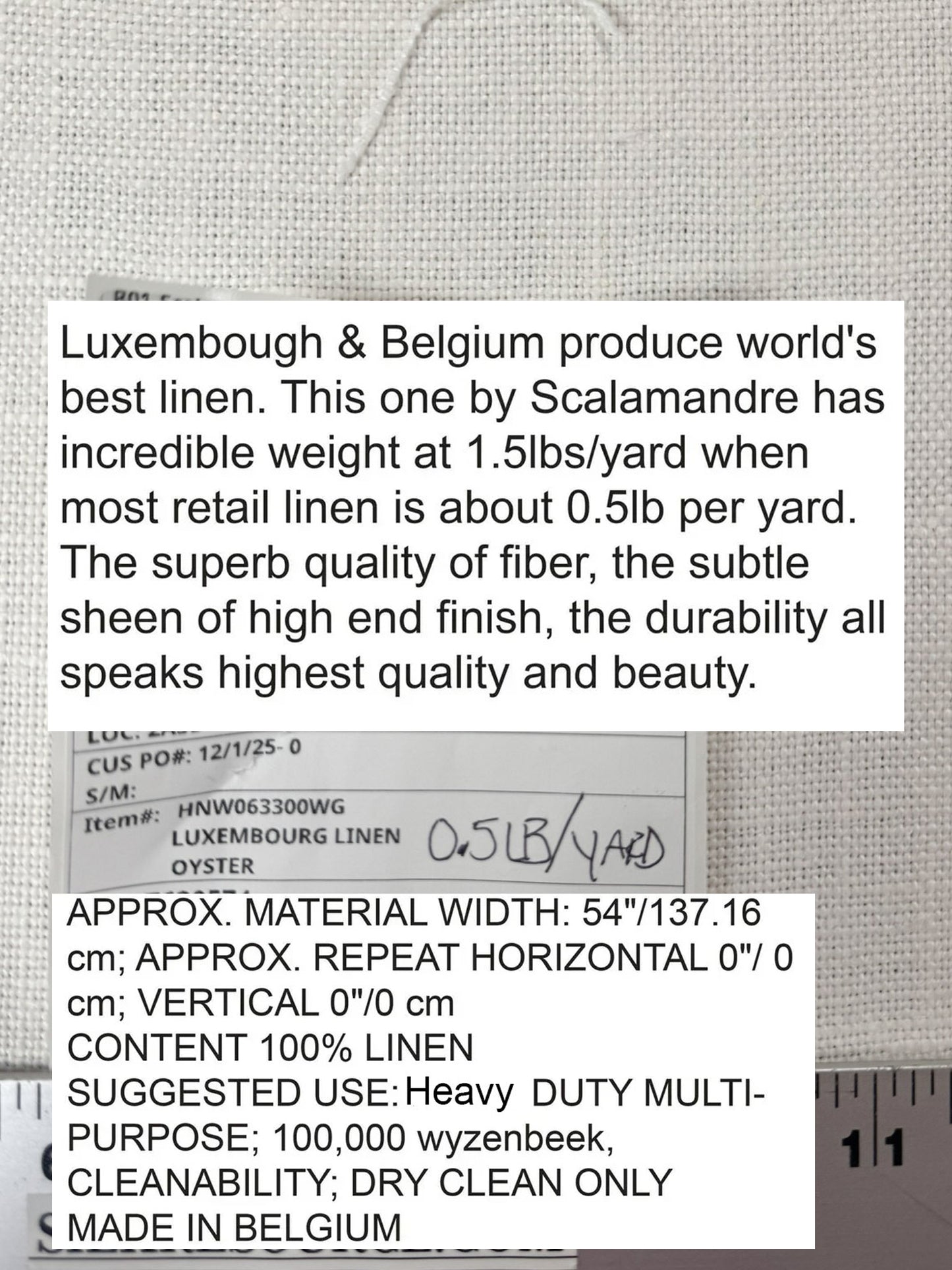 Scalamandre Luxembourg Linen Oyster Cream White Solid Super Heavy MSRP USD284/y