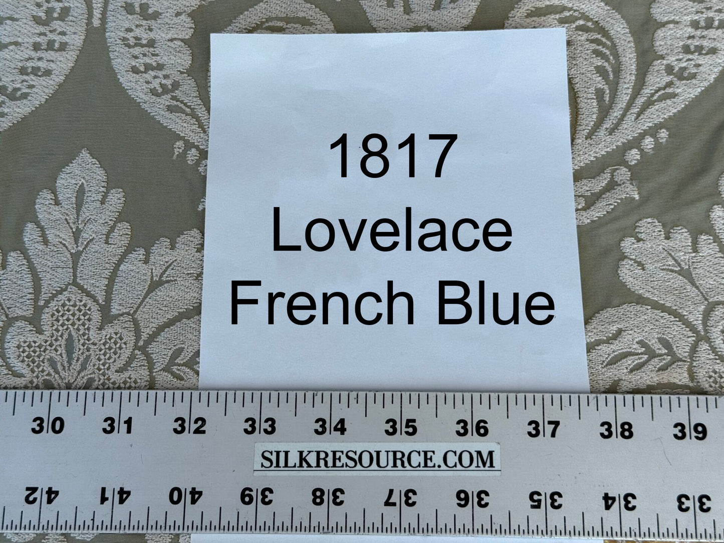 Lovelace Silk Faille Embroidery French Blue Taupe MSRP USD 413