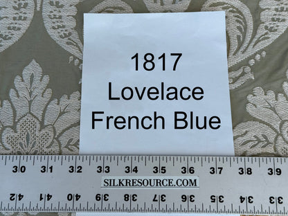 Lovelace Silk Faille Embroidery French Blue Taupe MSRP USD 413