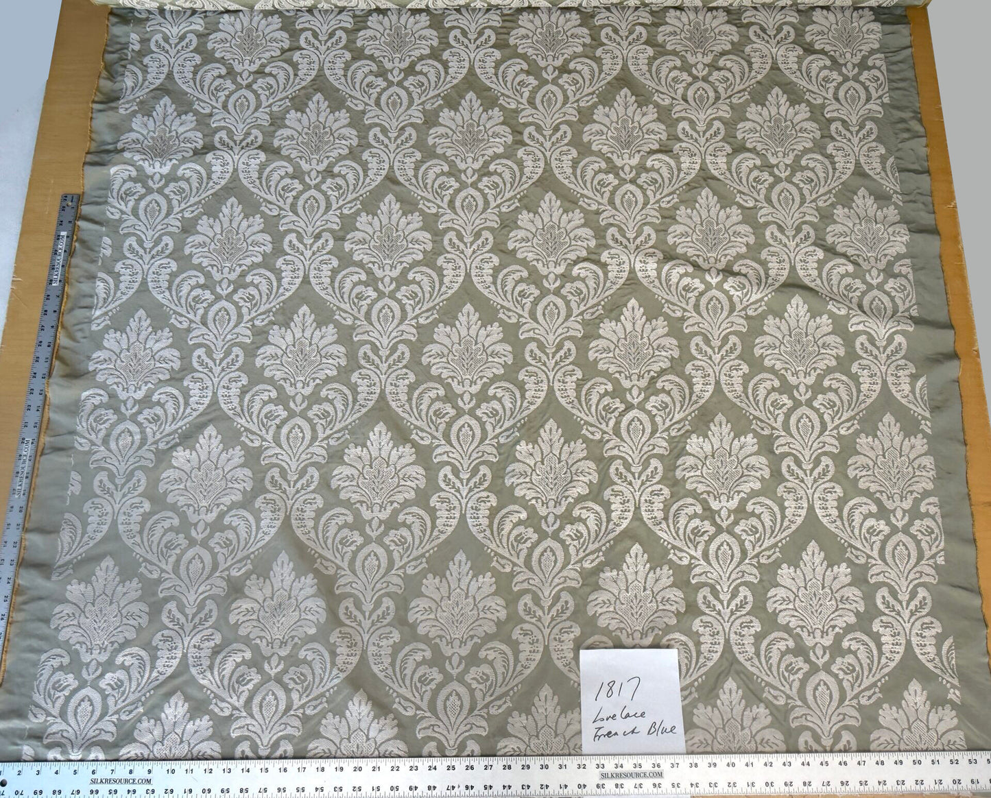 Lovelace Silk Faille Embroidery French Blue Taupe MSRP USD 413