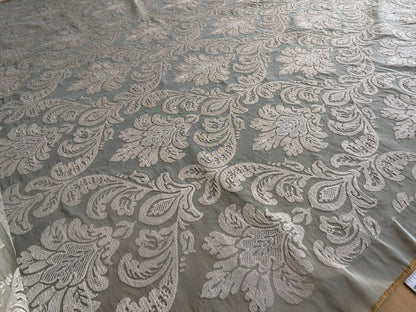 Lovelace Silk Faille Embroidery French Blue Taupe MSRP USD 413