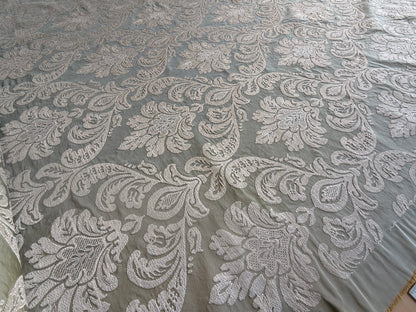 Lovelace Silk Faille Embroidery French Blue Taupe MSRP USD 413