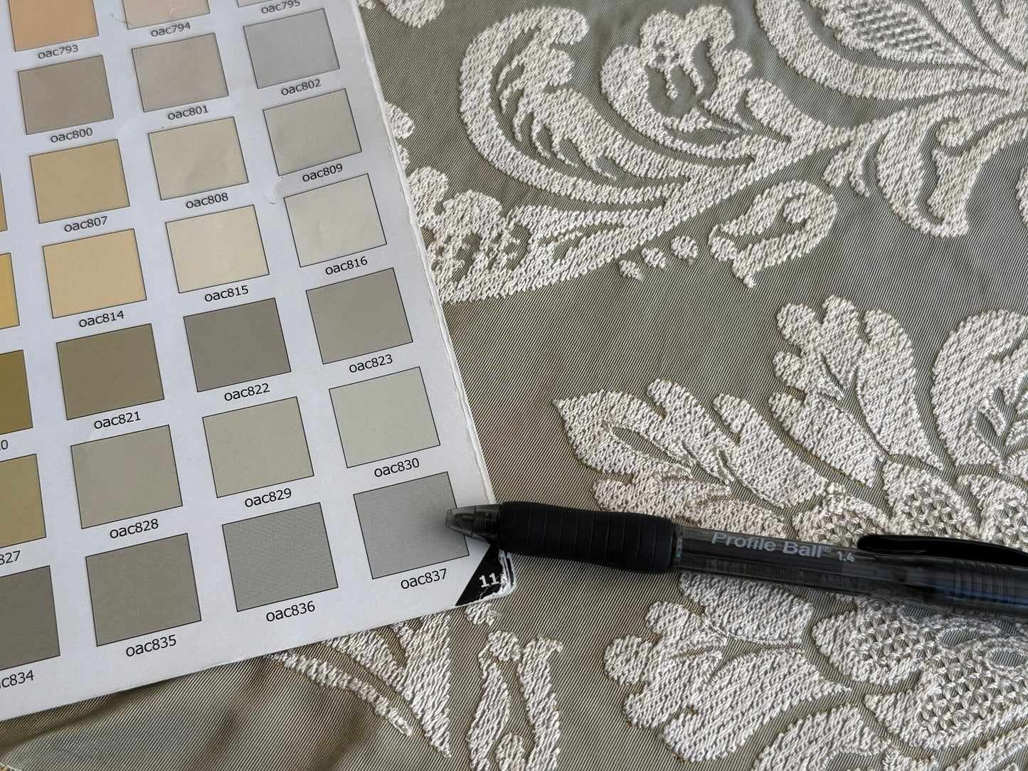 Lovelace Silk Faille Embroidery French Blue Taupe MSRP USD 413