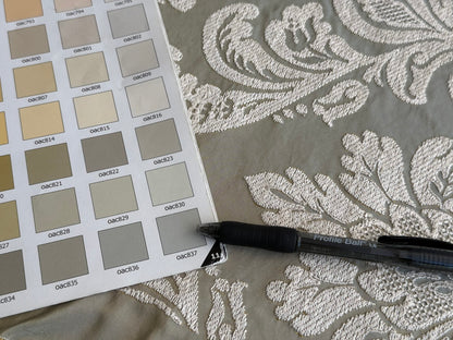 Lovelace Silk Faille Embroidery French Blue Taupe MSRP USD 413