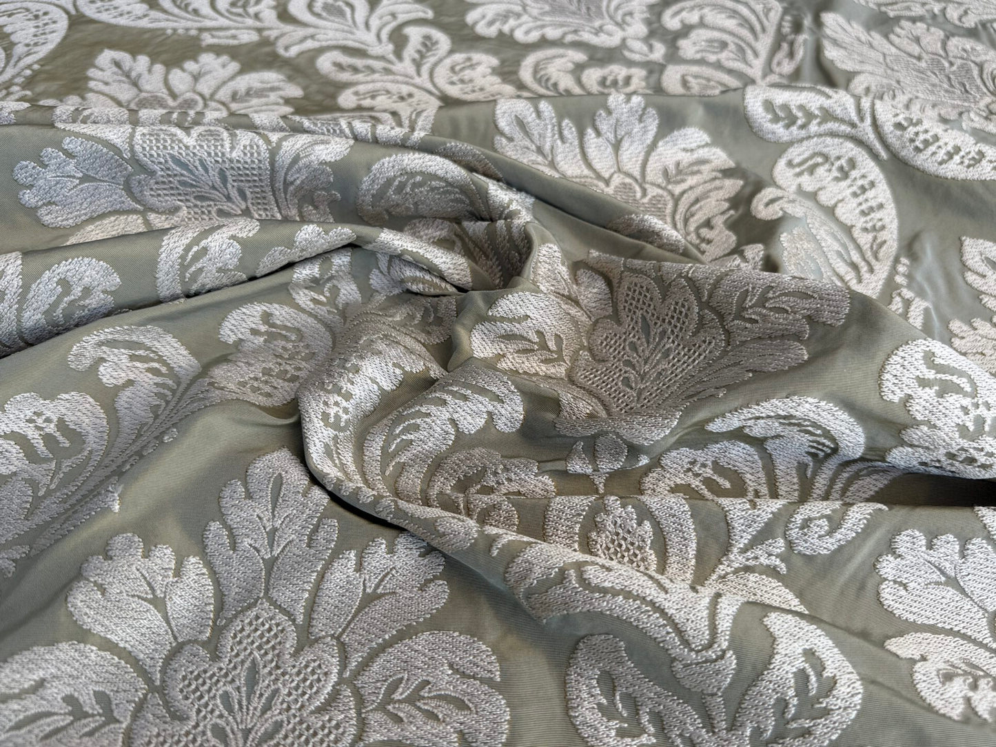 Lovelace Silk Faille Embroidery French Blue Taupe MSRP USD 413