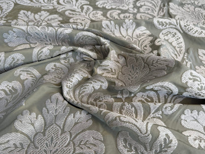 Lovelace Silk Faille Embroidery French Blue Taupe MSRP USD 413