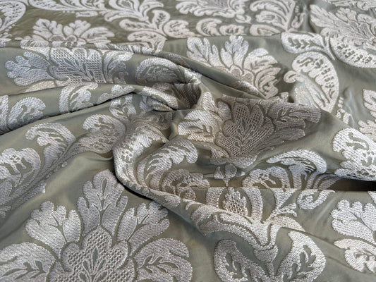 Lovelace Silk Faille Embroidery French Blue Taupe MSRP USD 413