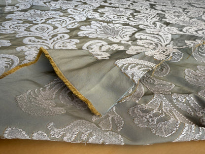 Lovelace Silk Faille Embroidery French Blue Taupe MSRP USD 413