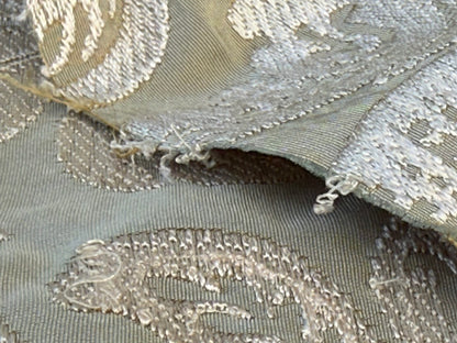 Lovelace Silk Faille Embroidery French Blue Taupe MSRP USD 413