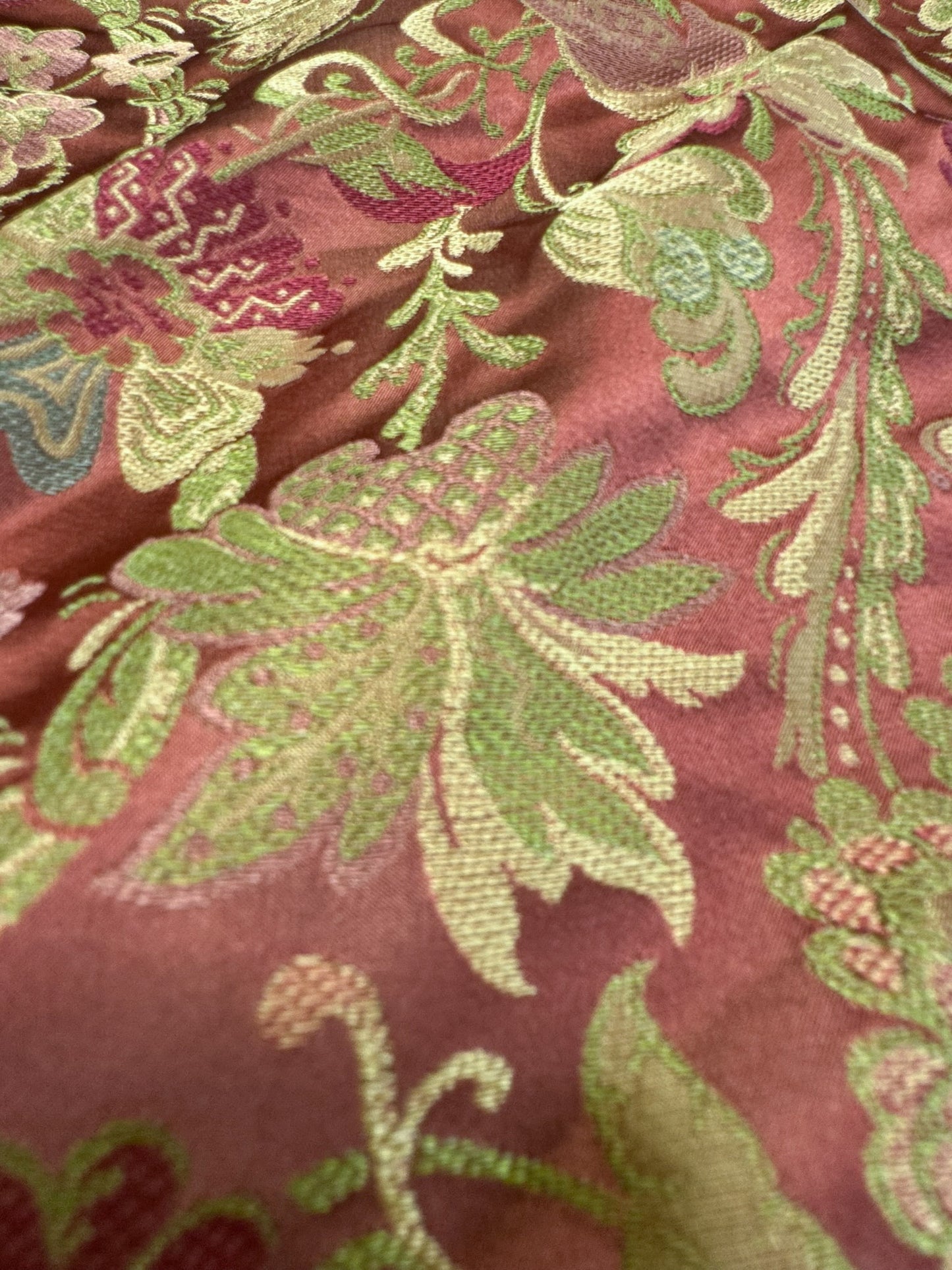 Fairy Tale Garden 100% Silk Lampas Floral Historical William Morris Red Pink Gold Green Blue Rainbow -By The Yard