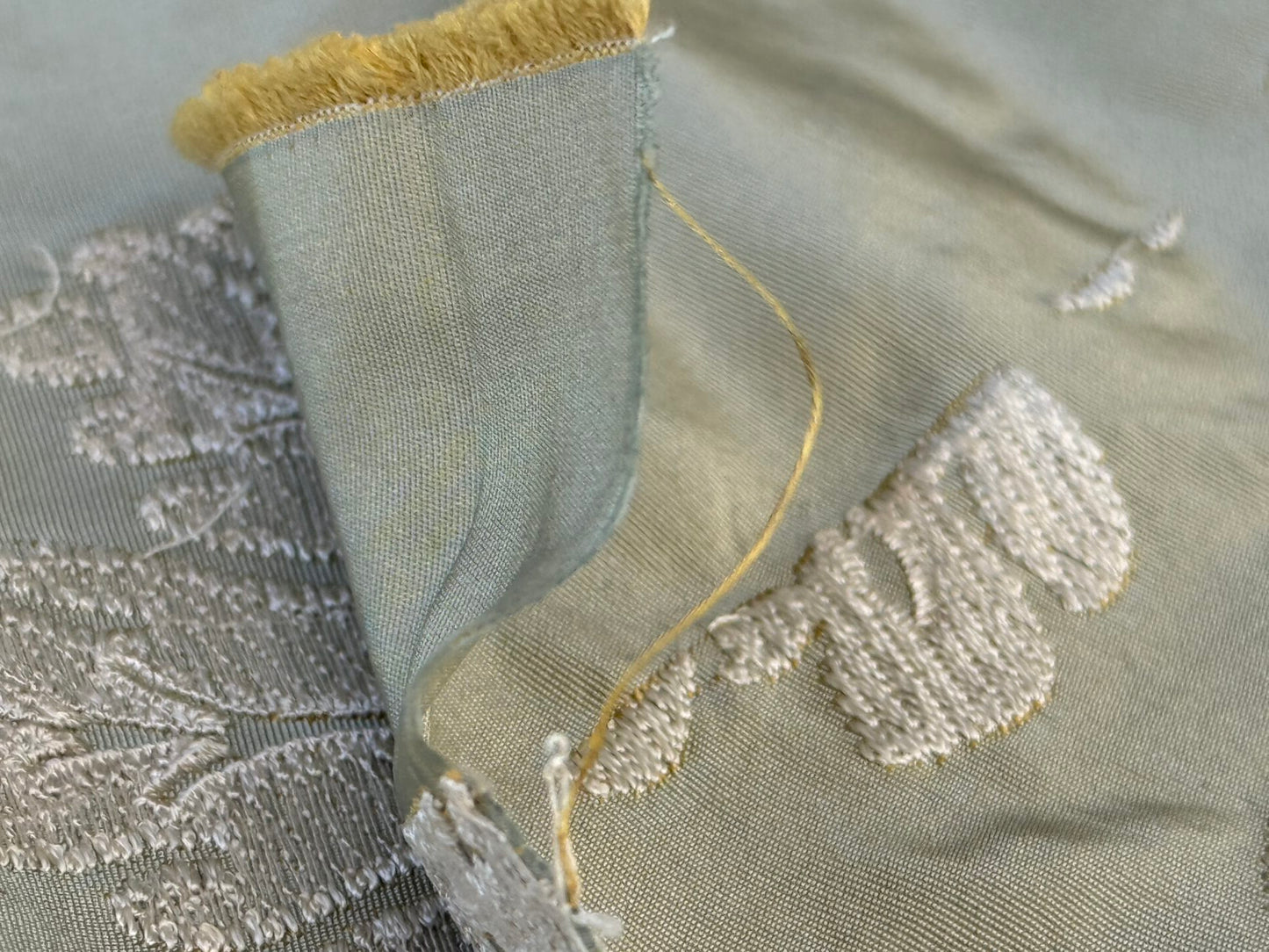 Lovelace Silk Faille Embroidery French Blue Taupe MSRP USD 413