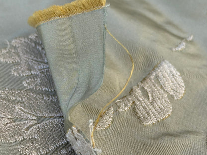 Lovelace Silk Faille Embroidery French Blue Taupe MSRP USD 413