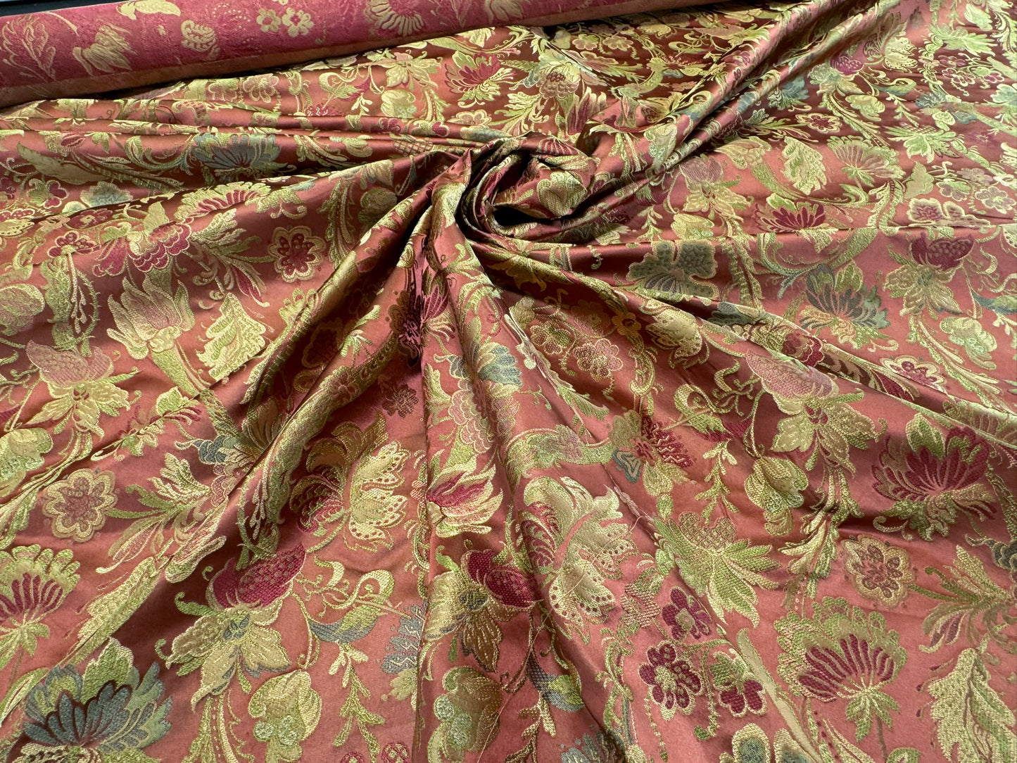 Fairy Tale Garden 100% Silk Lampas Floral Historical William Morris Red Pink Gold Green Blue Rainbow -By The Yard