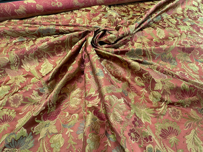 Fairy Tale Garden 100% Silk Lampas Floral Historical William Morris Red Pink Gold Green Blue Rainbow -By The Yard