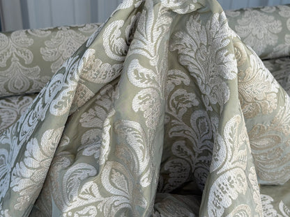 Lovelace Silk Faille Embroidery French Blue Taupe MSRP USD 413